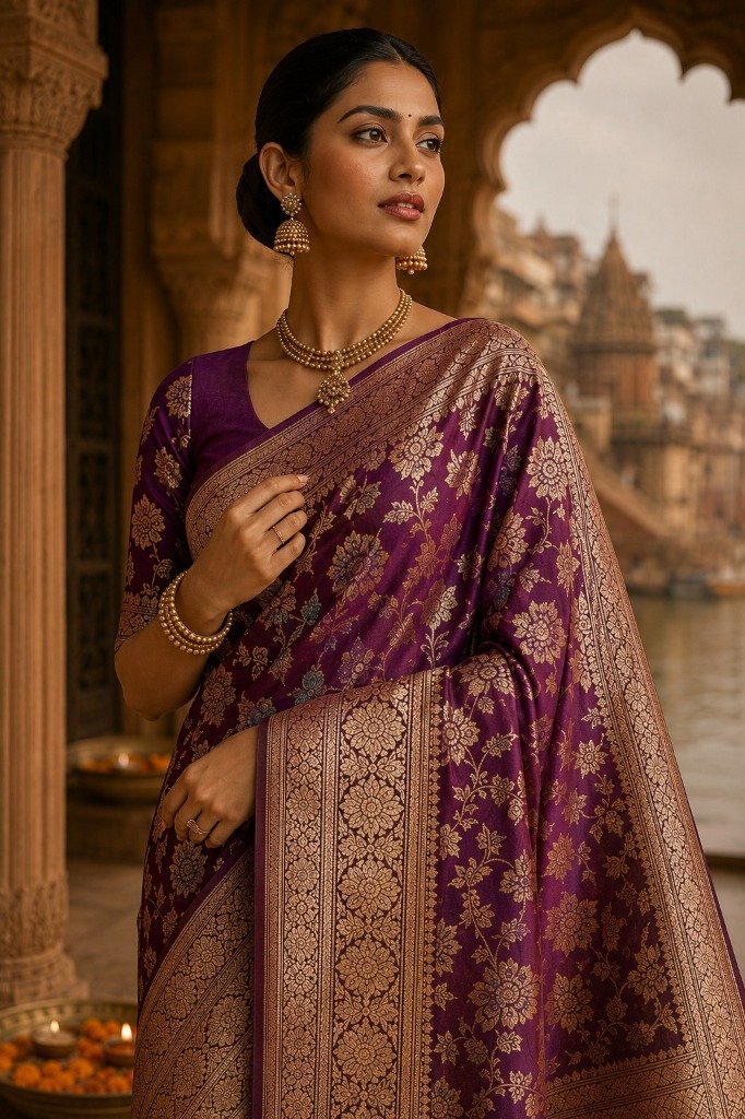 Sacred Kashi Violet Brocade Drape